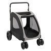 Dog Stroller for Medium to Large Dogs, Foldable Dog Wagon with 4 Wheels, Adjustable Handle, Bid Dog Jogger Stroller, Grey