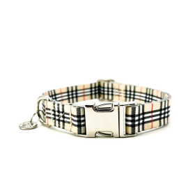 Adjustable Collar - Quick Release Metal Alloy - Beige Plaid (size: m)